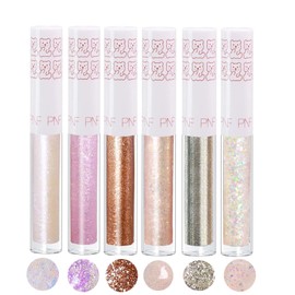 6Pcs Liquid Glitter Eyeshadow Eyeliner Set, Quick-Dry Waterproof Shimmer Liquid Eyeshadow for Silkworm & Eyeliner, Long-Lasting Pigmented Loose Glitter Glue for Crystals Makeup (6PCS)
