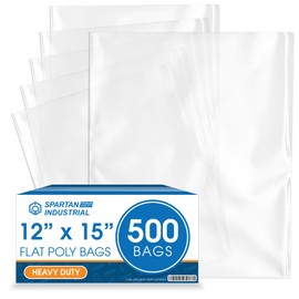 Spartan Industrial - 12” X 15” (500 Count) 2 Mil Heavy Duty Flat Open End Clear Plastic Poly Bags - For Packaging Electronics, Documents, Sweaters (Bags DO NOT Have Seal & DO NOT Have Prints)