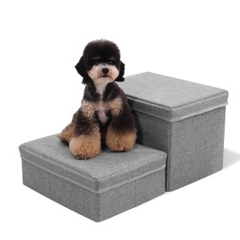 Foldable Dog Stairs/Steps 2-Tier Pet Steps Storage and Adjustable Steps for Small Medium Dogs Pet Steps Storage Stepper for High Beds Sofa Pet Dog Cat (2 Step-Light Grey)