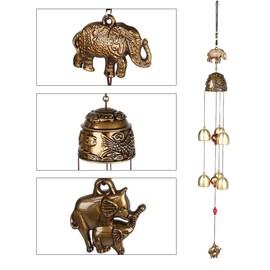 KSTE Feng Shui Bell, Wind Chimes - Vintage Leaves Elephant Auspicious Hanging Ornament, Good Luck Feng Shui Bronze Color Bells, Wind Chimes China Home Decor (Color : Elephant)