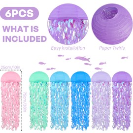 Jellyfish Paper Lanterns 6 Pacs 10 Inch Under The Sea Mermaid Party Baby Shower Decorations Blue Hanging Jelly Fish for Ocean Spongebob Birthday Party Decorations (Multicolor)