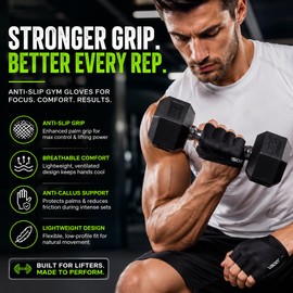 Men’s Half Finger Gym Gloves for Weight Lifting – Anti-Slip Lightweight Grips with Adjustable Wrist Strap