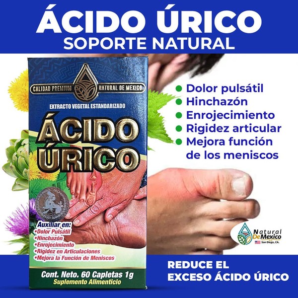 Natural de Mexico USA Ácido Úrico Suplemento Compuesto Herbal 60 Tabs. High Uric Acid