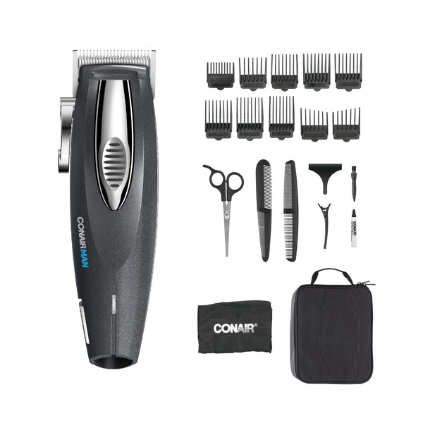 ConairMAN Hair Clippers for Men, 20-Piece Home Hair Cutting Kit with Lithium Ion Powered Cordless Clipper
