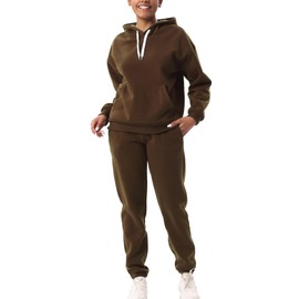 Facitisu Women Hoodies 2 Piece Outfits Sweatsuit Oversized Pullover Long Sleeve Sweatshirt Jogger Pants Set with Pockets, Coffee 205, X-Large