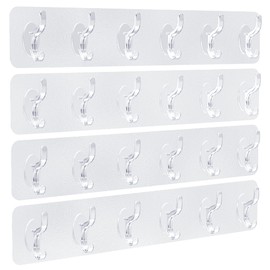 BPTAKOO Adhesive Hooks, Wall Hooks, 4 Packs Practical Clothing & Hats Hooks, Sticky Coat Hooks, Removal & Reusable Hooks for Utility Hanging Kitchen Bathroom Bedroom Indoor Home Improvement, Clear