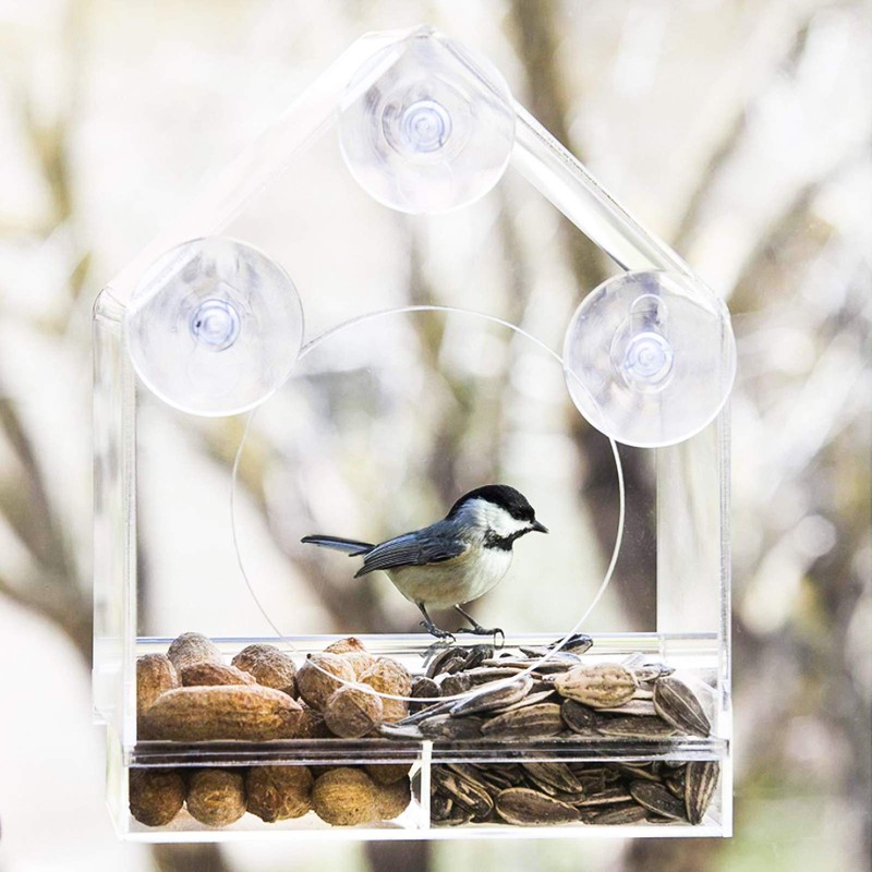 ValueHall Window Bird Feeder Window Bird House Crystal Clear Acrylic
