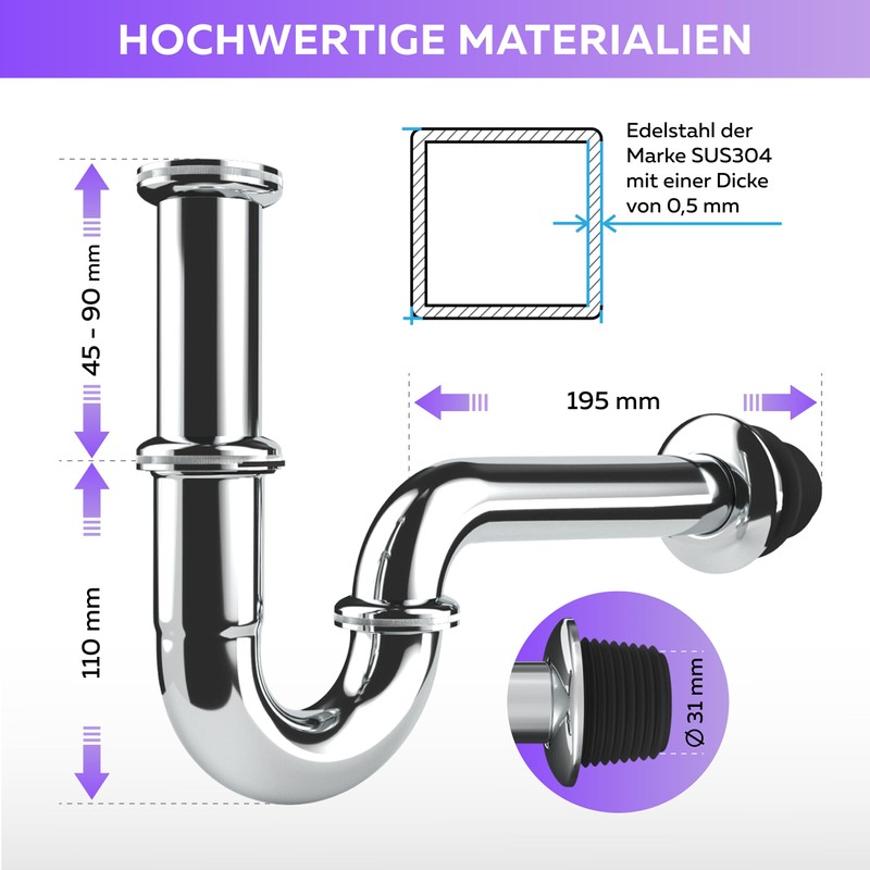 Universal Sink Siphon – Odour Trap Sink Pipe Siphon Stainless