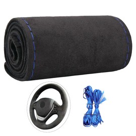 Suede Leather Steering Wheel Cover - DIY Stitch-On Wrap with Needle & Thread (Multiple Thread Colors), Breathable Cowhide, Non-Slip Grip, Fits 18-19 Inch, Comfortable & Durable for Year-Round Use