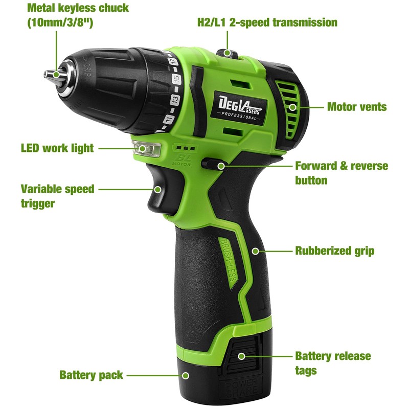 16.8V Cordless Drill, DEGLASERS Electric Power Drill with Battery and