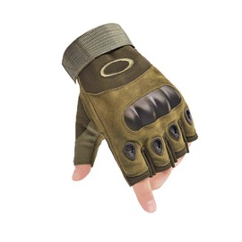 AXELENS Motorradhandschuhe Militär Taktische Fingerlose Halbfinger Handschuhe Herren fur Motorrad Rad Arbeit Anti-rutsch Outdoor Wattiert MTB Winddicht mit Knöchelschutz - Militärgrün L