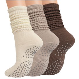 Horuru Grip Pilates Socks for Women, Yoga Slouch Socks with Grip for Barre Workout Hospital Long Scrunch Slipper Socks
