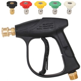 Pressure Washer Gun, 4350 PSI 1/4" Short Nozzle Jet Cleaning, 5 Water Nozzles, M22-14 Hose Connector Compatible with Karcher, for Car Wash and Patio Cleaning (M22-14mm)