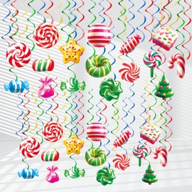 LOKIPA Candyland Decorations, 40PCS Candy Party Decorations Christmas Ceiling Hanging Decorations Candy Hanging Swirls for Baby Shower Sweet Shop Christmas Decoration