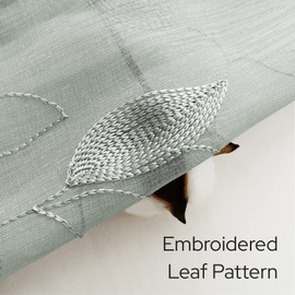 HOMEIDEAS Sage Green Sheer Curtains 52 x 54 Inch Length 2 Panels Embroidered Leaf Pattern Short Curtains for Bedroom Half Small Window Rod Pocket Kitchen