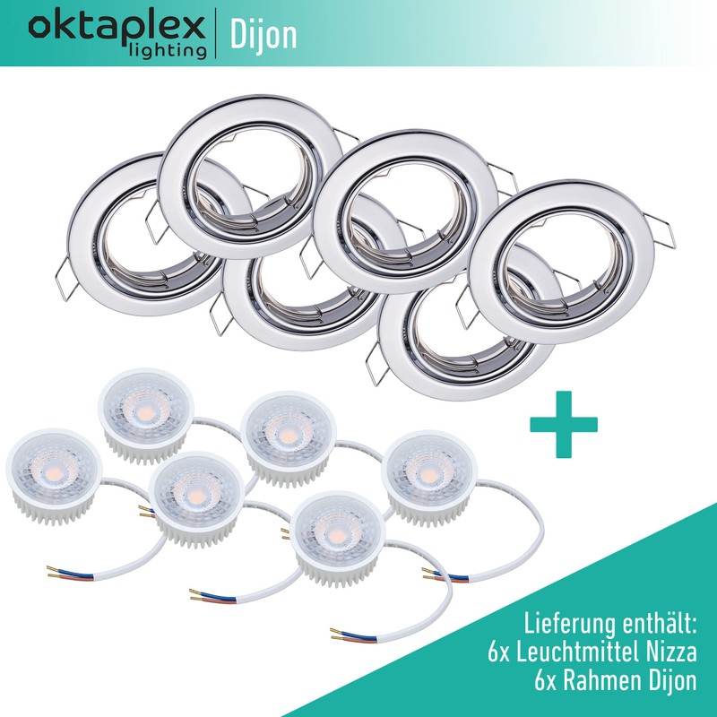 6 x Octaplex Recessed Spotlights Dimmable Dijon Swivelling - LED