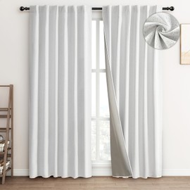 FLORECORD 100% Blackout Linen Curtains 52 Inch Wide x 72 Inch Long 2 Panels Set Thermal Insulated Textured Black Out Darkening Drapes for Bedroom Living Room Hook Belt/Back Tab/Rod Pocket