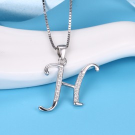 EleQueen Initial H Bridal Necklace 925 Sterling Silver CZ 26 Letters Pendant for Women
