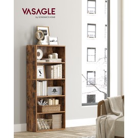 VASAGLE CUSTOS Collection - Bookshelf, 5-Tier Bookcase, Book Shelf, Open Storage Shelf, 9.4 x 23.6 x 52.8 Inches, for Living Room, Home Office, Dinning Room, Rustic Brown ULBC165X01