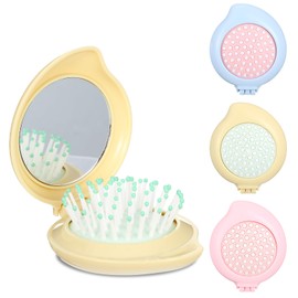 3 Colors Compact Brushes, Mini Hairbrush with Mirror,Folding Hair Brush Massage Comb,Portable 3.5 x 2.95 Inch Compact Hair Brush for Purse and Travel
