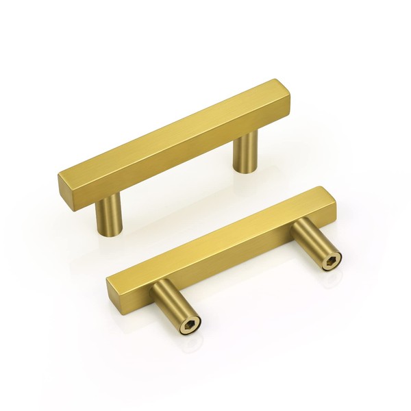 GOLDENTIMEHARDWARE 2 1/2 Inch Gold Cabinet Handles,25 Pack Brushed Brass Cabinet Pulls,Kitchen Handles for Cabinets and Drawers,Modern Square Gold Dresser Handles,4 Inch Overall Length