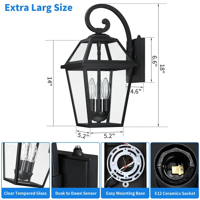 SNRU Large Dusk to Dawn Outdoor Wall Light 3-Light, 18"