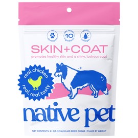 Native Pet Native Pet Skin and Coat Chews for Dogs - 30 Chews - Made with Wild-Caught Salmon Oil for Skin and Coat - Omega 3 Dog Shedding Supplement for Hair Loss & Regrowth - Pet Health Omega Supplement