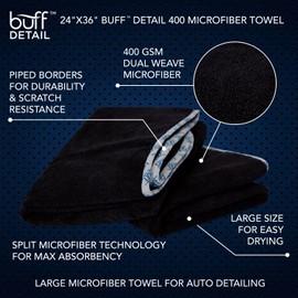 MW Pro Detail Microfiber Car Towels (24"x 36") | 400 GSM | 80/20 Blend | Tagless | Soft Satin Piped Edges | All-Purpose Auto Detailing - Wax, Buff, Polish, Wash, Dry | 2 Pack (Black)