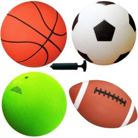 AppleRound - Paquete de 4 pelotas deportivas con 1 bomba para niños y adolescentes: 1 cada una de 8.5 pulgadas, fútbol, baloncesto, pelota de juegos y fútbol