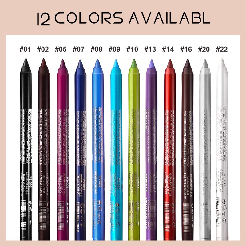 Eyeliner Pencil Set, 12 Color Eye Shadows Pen Eyebrow Pencil