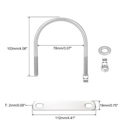 QUARKZMAN Round U-bolt, 4 sets 76 mm (2.99 inches), inner width 103 mm length, M8 304 stainless steel U-clamp bolts with nuts and plates, for boat trailer