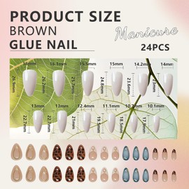 Cosmeria Nail design with 24 pieces press on nails, medium length, 12 sizes, including nail glue, long-lasting and healthy ABS materials
