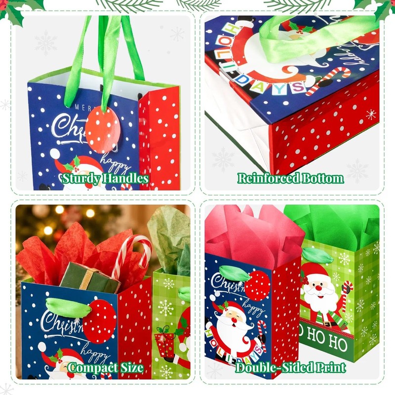 Small Christmas Gift Bags Bulk, 20 Holiday Party Favor Bags
