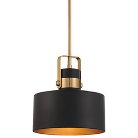 Possini Euro Design Courtney Soft Gold Mini Pendant Lighting 10" Wide Modern Matte Black Outer Gold Inner Drum Shade Fixture for Dining Room Home Foyer Kitchen Entryway Bedroom Living High Ceilings