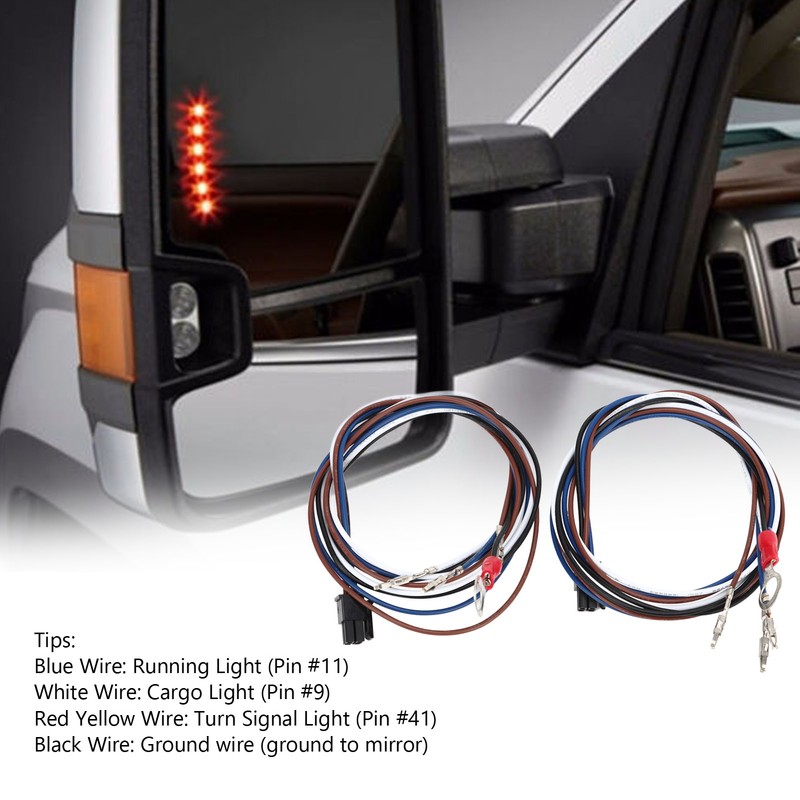 2 Pcs Driver Passenger Side Tow Mirrors Wiring Harness Running