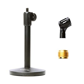 Movo TMC-3 Small Adjustable Table Mic Stand with Round Base and Universal Mic Clip. Table Top Mic Stand Height is Adjustable with Weighted Base Sits on Desk Ideal for Podcast, Livestream, Interviews