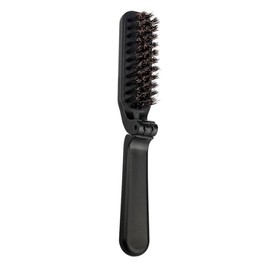 Black Travel Folding Boar Bristle Brush - Collapsible Anti-Static Pocket Hair Styling Tool for Women and Men, Hair Brushes
