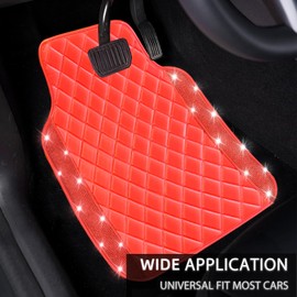 NBTEPEM Bling Leather Car Floor Mats Full Set, Sparkly Diamond Car Mats Universal Fit Most Automotive, Glitter Rhinestone Carpet Waterproof Anti-Slip (Red Leather Diamond)