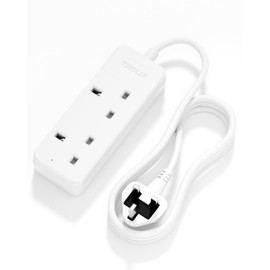 Extension Lead 2 Way 1M White Rewirable Extension Socket Thin Plug for Corner Use