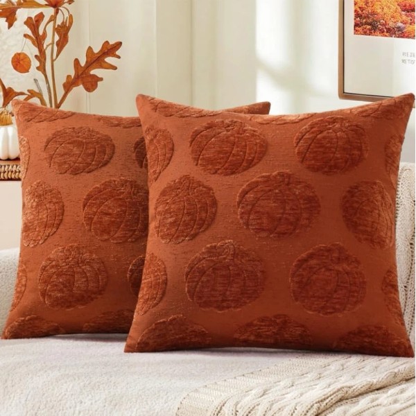 Fall Decorative Rust Pumpkin Throw Pillow Covers 18X18 Set of