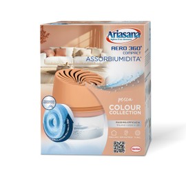 Ariasana Assorbiumidità Aero 360° Compact Pesca Colour Collection, 1 Deumidificatore e 1 Tab di ricarica 450g, Assorbiumidità per la circolazione dell'aria, Deumidificatore casa contro l'umidità