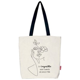 Hello-Bags Canvas Shopping Bag Exterior: 100% Cotton Includes Zip, Lining and Inner Pocket Packaged in a Kraft Gift Envelope Model: "LOIMPOSIBLE" Colour: Ecru / Black, Ecru