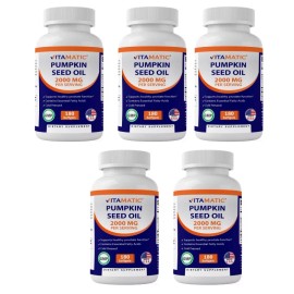 Vitamatic Pumpkin Seed Oil 2000mg 5X180 Softgels Nom GMO Made in the USA Cold Pressed