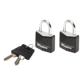 Master Lock 9120EURTBLK Pack of 2 Key Padlocks in Aluminium with Vinyl Cover, Black, 2 x 3.4 x 1.4 cm