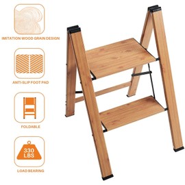 ACSTEP Aluminum 2 Step Stool, Lightweight Folding Two Step Stool, 2 Step Ladder Heavy Duty 330lbs Stools for Kitchen Anti-Slip Sturdy and Wide Pedal Slim Step Ladders Capacity Space Saving 2 Feet