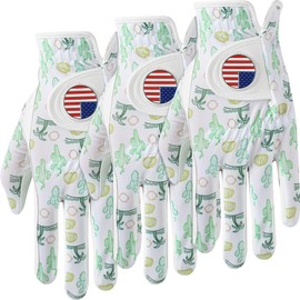 GKandi Golf Gloves Men Right Hand Left with Ball Marker USA Flag Blue Camo Plaid 3 Pack, Mens Golf Glove All Weather Grip Small Medium ML Large XL (Tree-Worn on Left Hand, L)