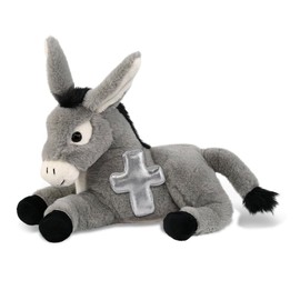 DolliBu Laying Donkey Stuffed Animal with Silver Cross and Personalization - Religious Baptism Gifts for Boys and Girls, Dedication Christening Plush Prayer Toy Healing Teddy Bear - 9 Inches