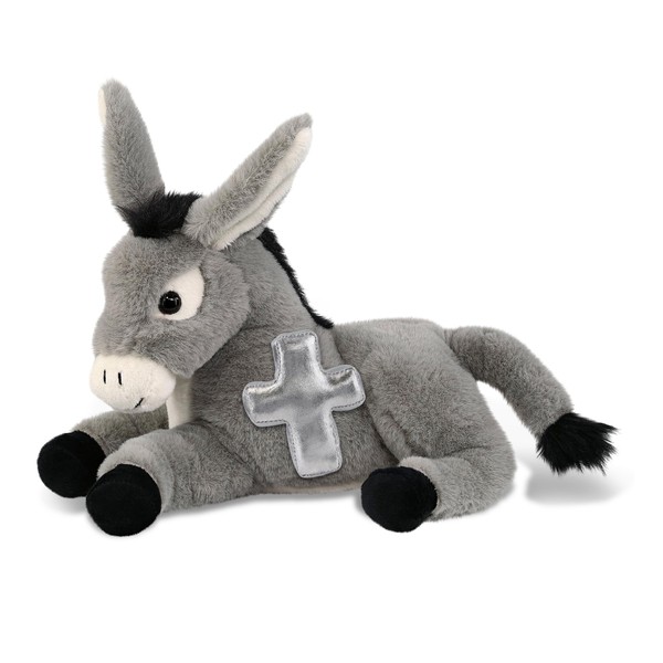 DolliBu Laying Donkey Stuffed Animal with Silver Cross and Personalization