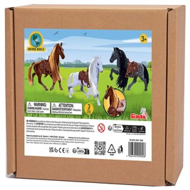 Simba Toys Flocked Horse Set – 3 Detailed Horse Figures with Brush & Saddle for Kids (7"/19cm) | Toy Animal Figures, Ages 3 and Up