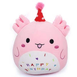 Happy Birthday Plush Toy, Birthday Cuddly Toy, Plush Toy, 23 cm, Kawaii Axolotl Cuddly Toy, Stuffed Toy Girls, Axolotl Plush Plush Cushion Toy, Birthday Gift for Children Boys Girls